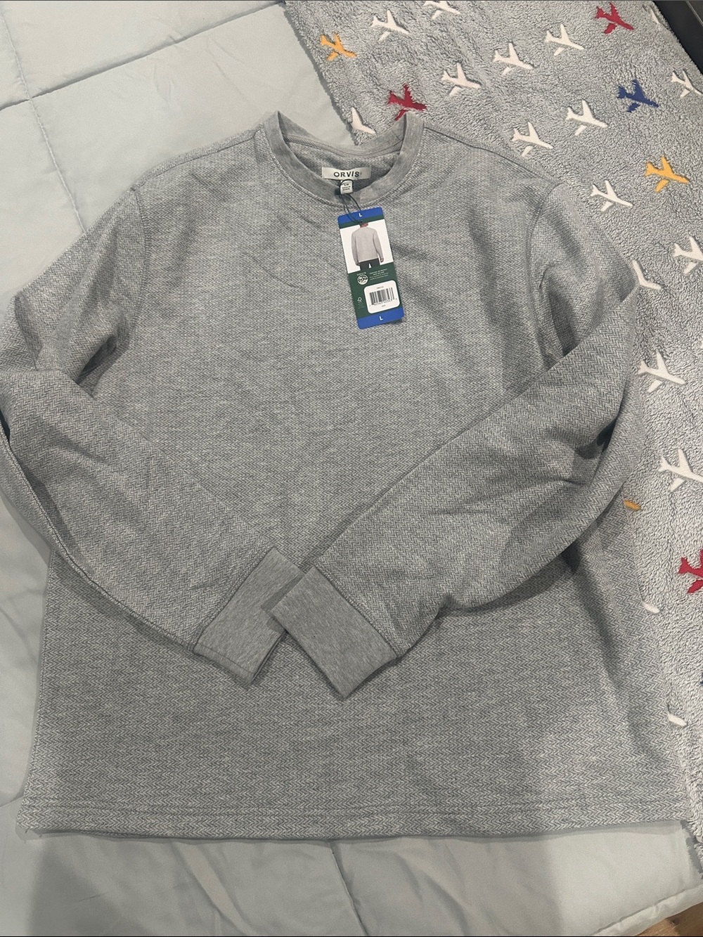 Orvis Heather Gray Waffle-Knit Crewneck Sweatshirt